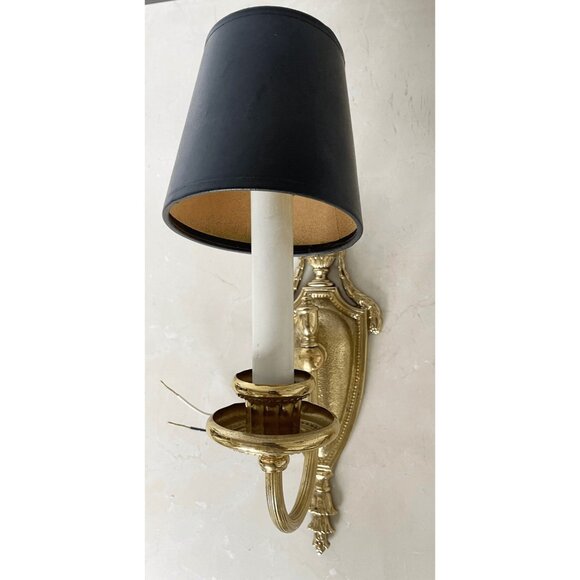 Vintage Neoclassical Style Solid Brass Wall Sconce 1 Light with Shade